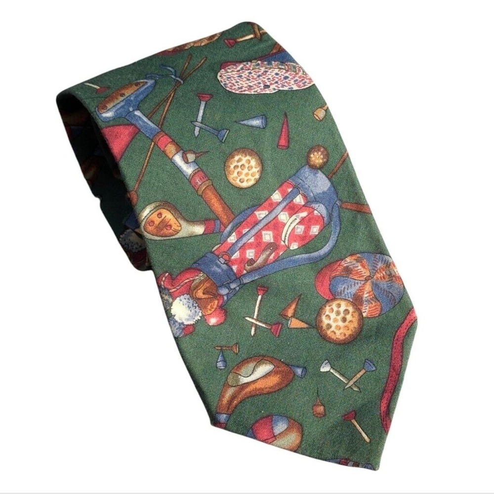 Tango by‎ Max Raab Mens Green Golf Club Novelty Cotton Necktie Vintage Style Tie